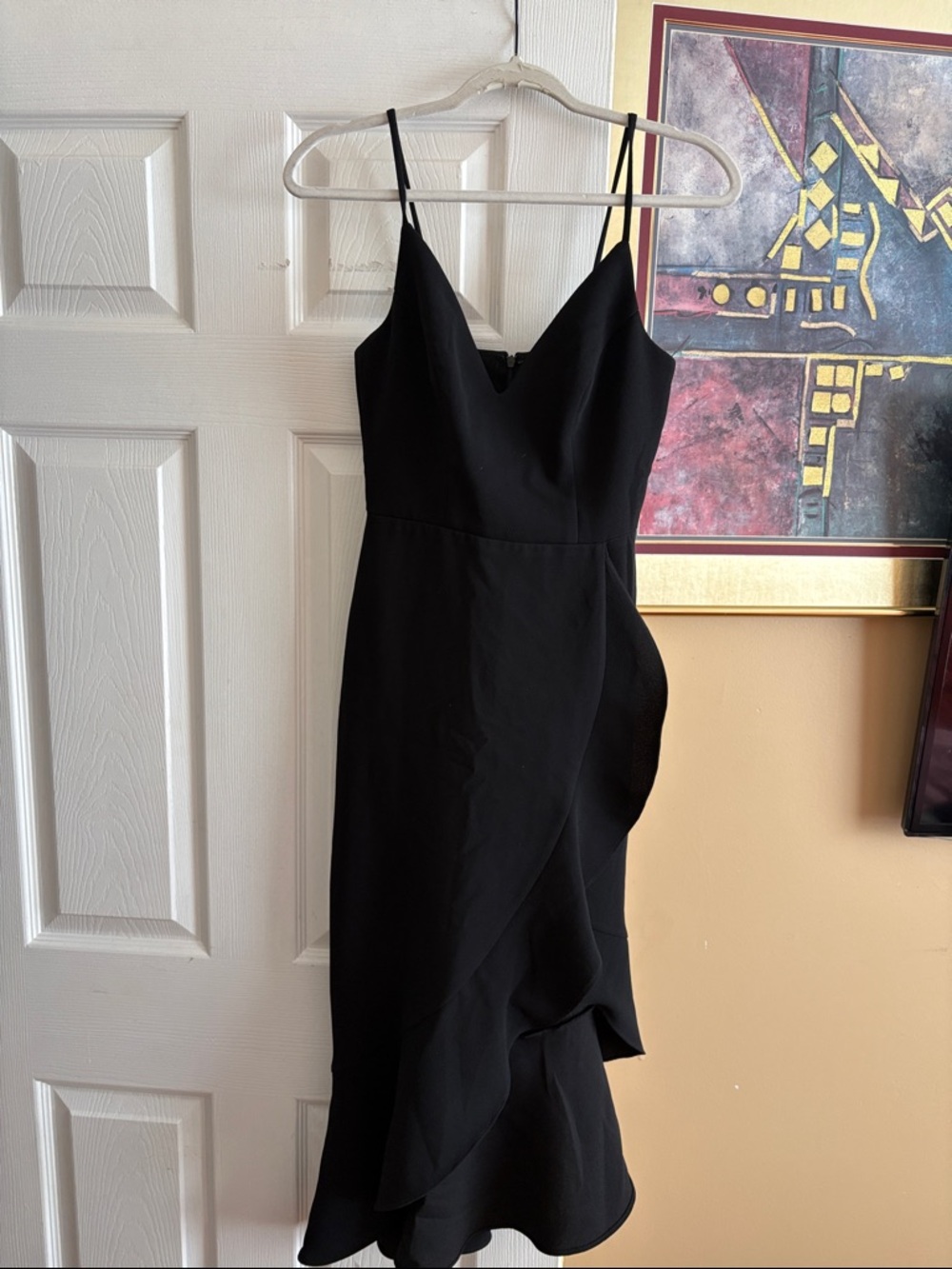 Xscape Black Spaghetti-Strap Midi Dress with Ruffle Wrap Skirt